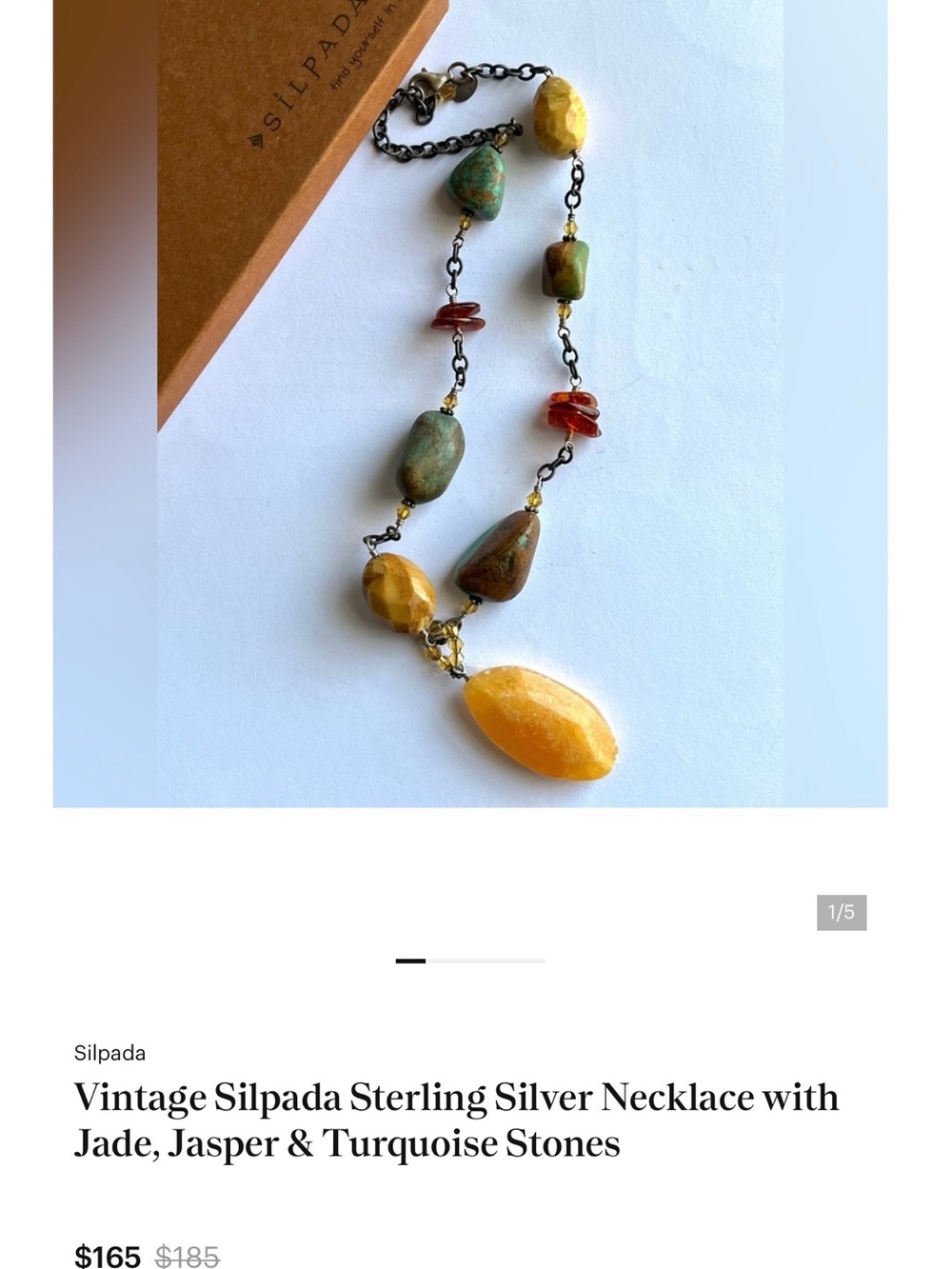 Silpada Sterling Silver Jade Turquoise Jasper Amber Statement Necklace - Picture 2 of 2